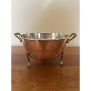 Vintage Kitchen Metalware Copper /Brass Petite Footed Strainer Colander 6"